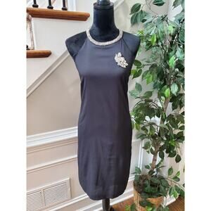 H & M Women Black 100% Polyester Round Neck Sleeveless Knee Length Dress Size 14